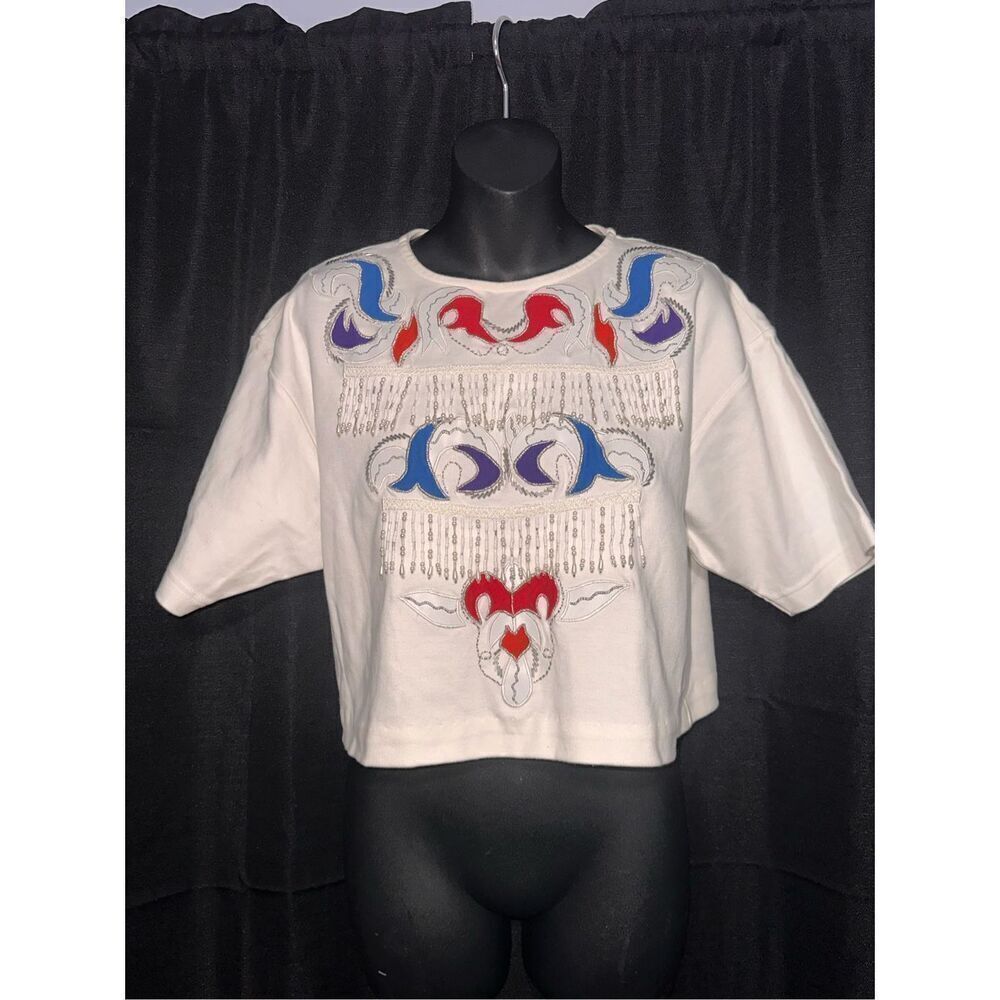 RARE FIND SHOWSTOPPER Vintage WOMEN Cedars size Medium 90s white Beaded Embellis